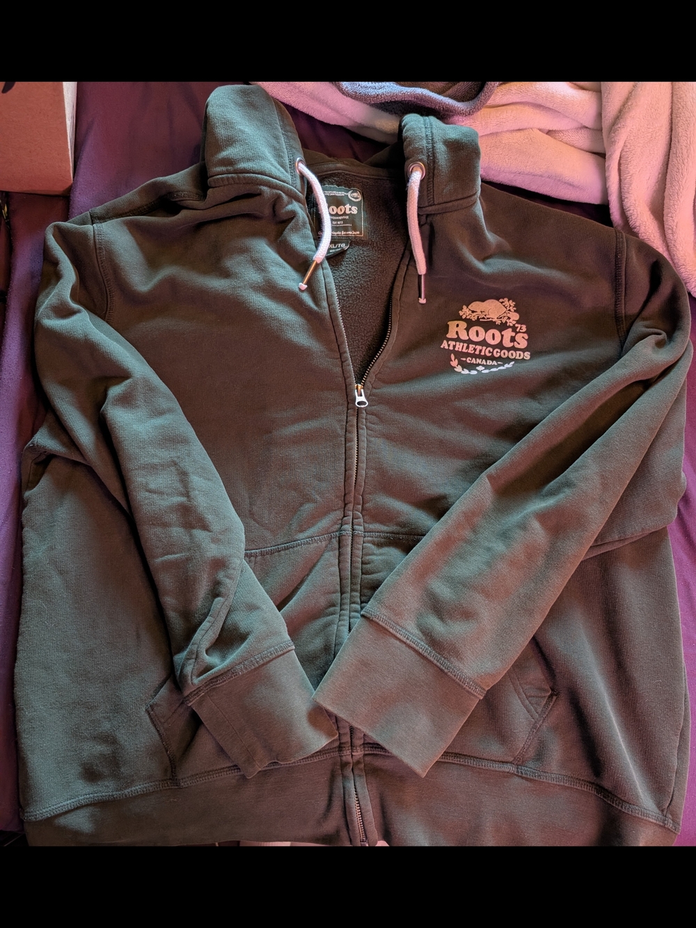 Roots Mens Olive Green Zip-Up Hoodie